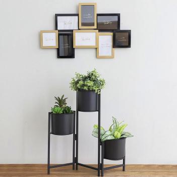 Metall Blumenständer faltbar mit 3 Pflanztöpfen schwarz